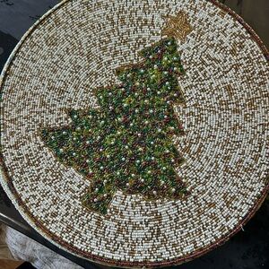 Tahari Beaded Christmas Tree Placemat - Green and Gold